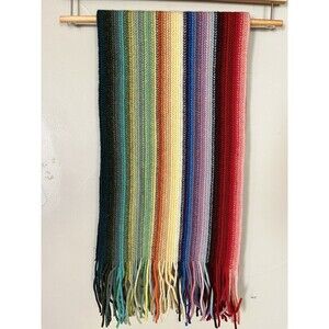 Vintage WILLIAM BRUNTON‎ HandKnit Scotland One Love Rainbow Scarf 100% Lambswool